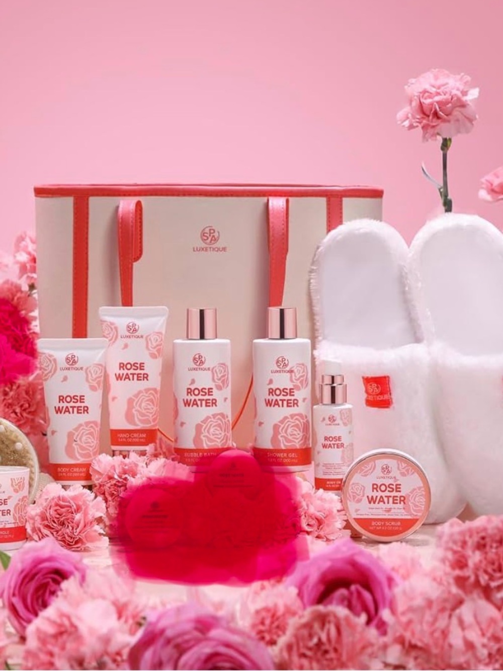 Luxury Self Care Kit, Spa Luxetique Rose Water Bath Relaxing Spa Gift Set 10 Pc